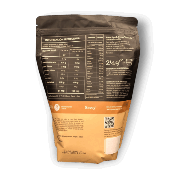 Savvy Proteína Bone Broth Power Vainilla Caramelo x560g - Imagen 2